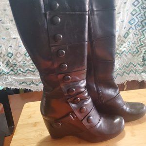 Miz Mooz Genuine Black Leather Knee-High Boots, Size 8, Button accents, Vintage